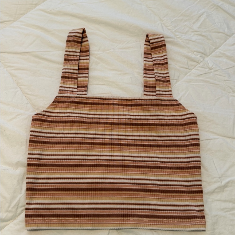 American Eagle Ribbed Striped Cropped Tank Top Brown Neutral Size XS